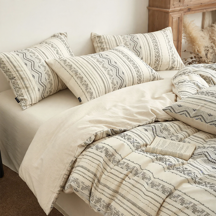Baumwoll-Leinen-Bettwäsche-Set, Boho-Stil, 4-teilig