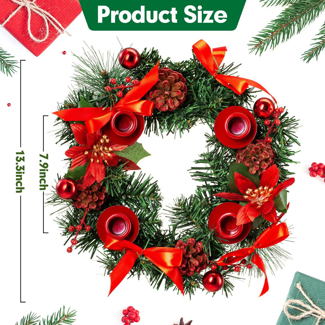 Weihnachtlicher Adventskranz mit roter Schleife, 30 cm
