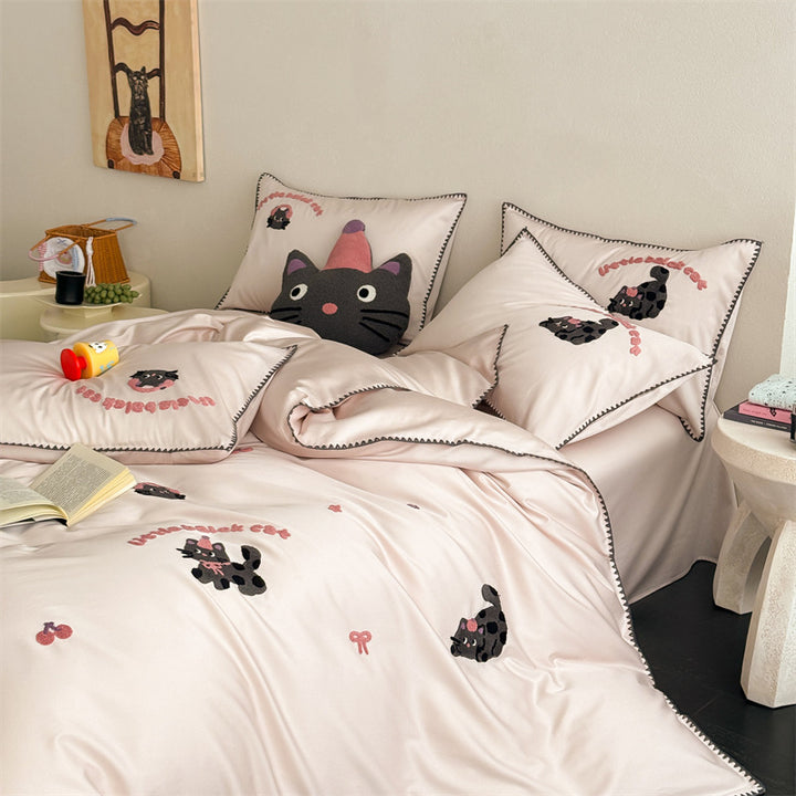 Weiches Tencel-Bettwäsche-Set, Klasse A, mit Cartoon-Stickerei