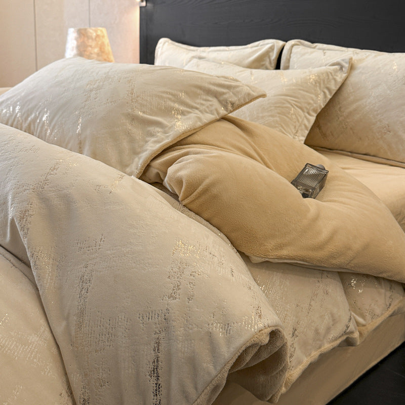 Milchfaser-Bettwäsche-Set, Fleece, Winter, 4-teilig