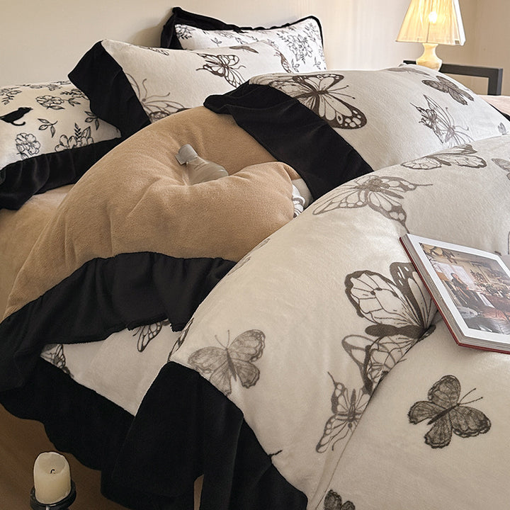 Milchfaser-Fleece Bettwäsche-Set, französischer Stil, mit Spitze