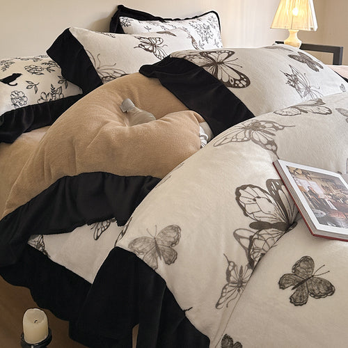 Milchfaser-Fleece Bettwäsche-Set, französischer Stil, mit Spitze