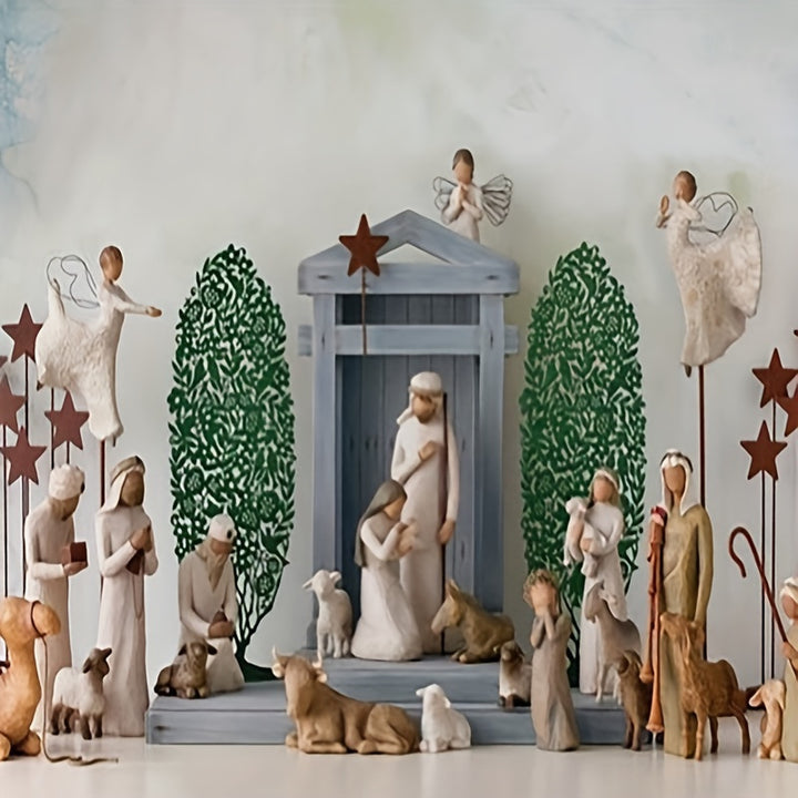 Weihnachts-Deko-Set, Metallsterne und Holzpflanzen