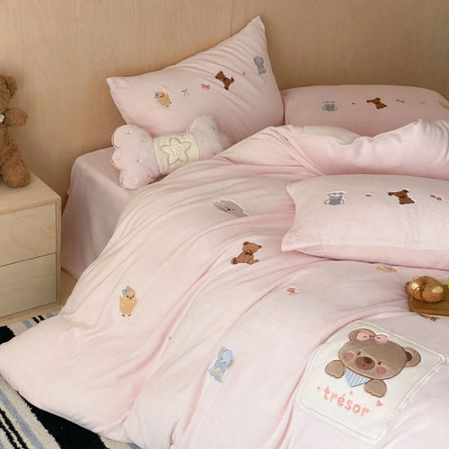 Milchfaser-Fleece Bettwäsche-Set, Cartoon-Design, antistatisch