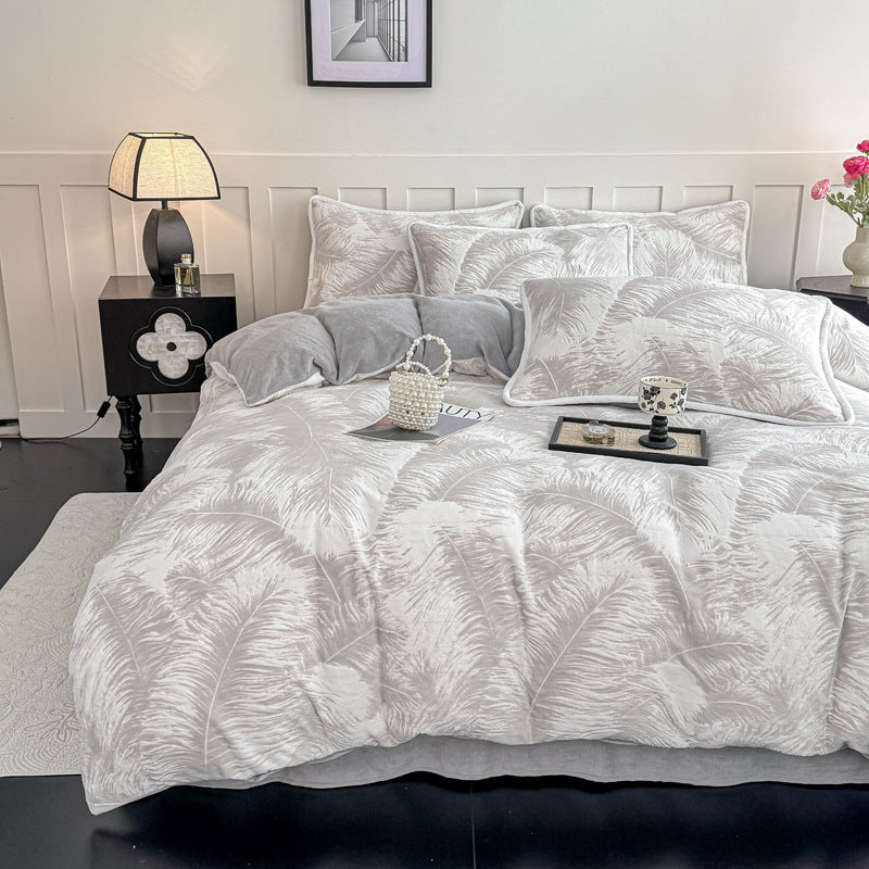 Französisches Milchfleece-Bettwäsche-Set, floral, warm