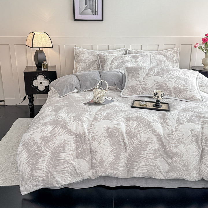 Französisches Milchfleece-Bettwäsche-Set, floral, warm