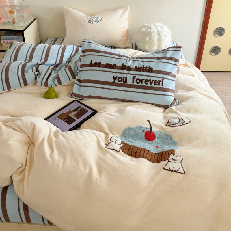 Milchfleece-Bettwäsche-Set, Cartoon-Design, extra warm