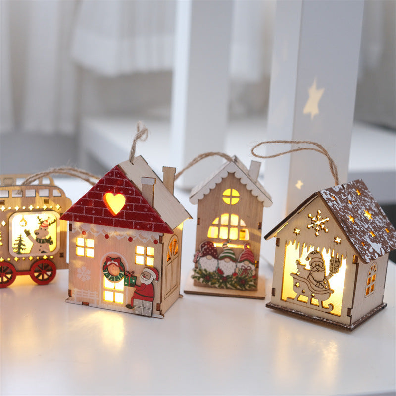 Beleuchtetes Holzhaus, Weihnachtsdekoration zum Aufhängen oder Stellen