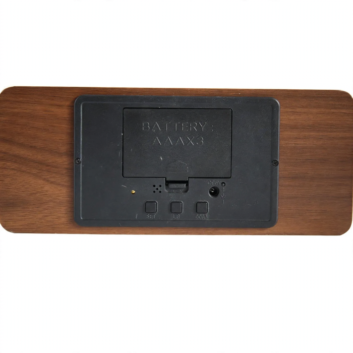 Holz-Digitalwecker mit kabelloser Ladefunktion für Smartphones