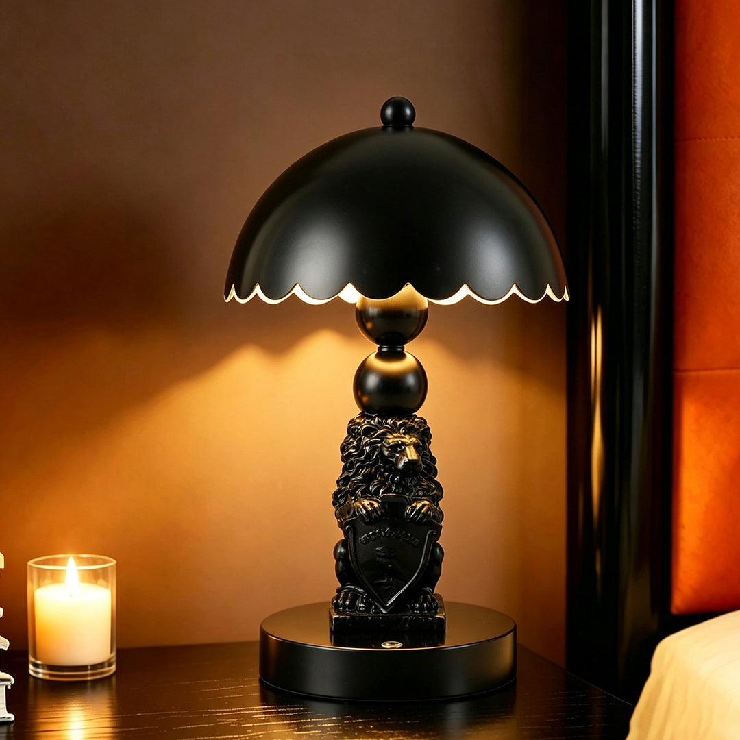 Schwarze Löwen-Pilz-Lampe mit Farbwechsel