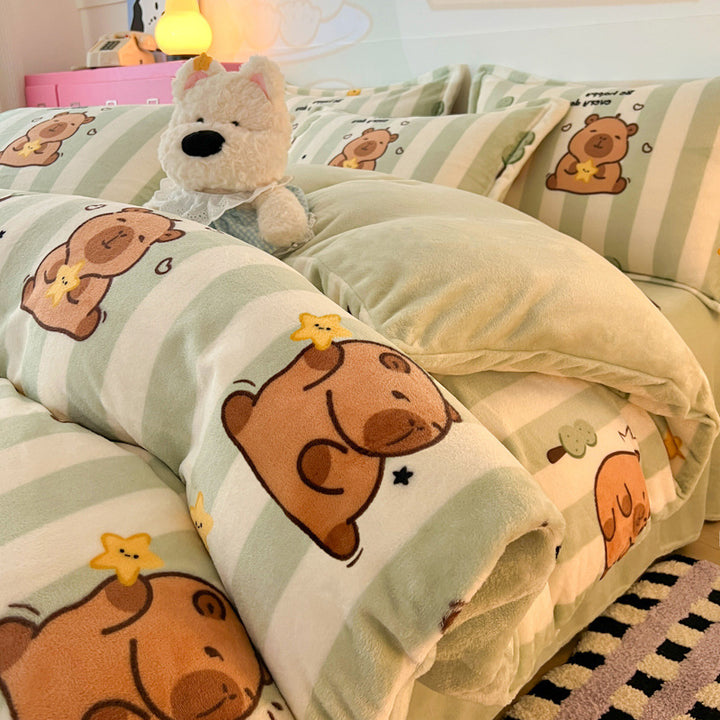 Cartoon-Milchfleece-Bettwäsche, warm und flauschig
