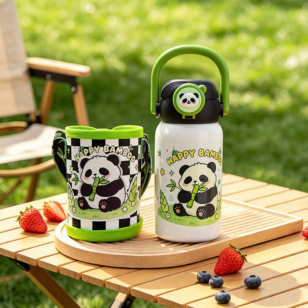Kinderthermosflasche mit Saugnapf und Trinkhalm
