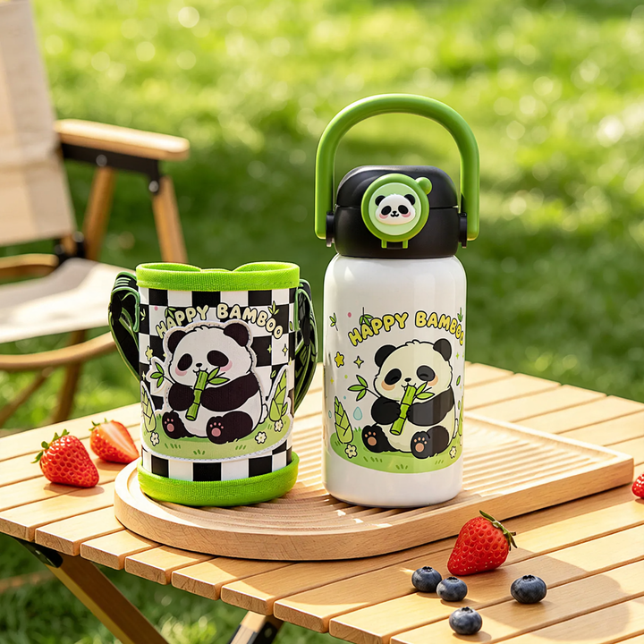 Kinderthermosflasche mit Saugnapf und Trinkhalm