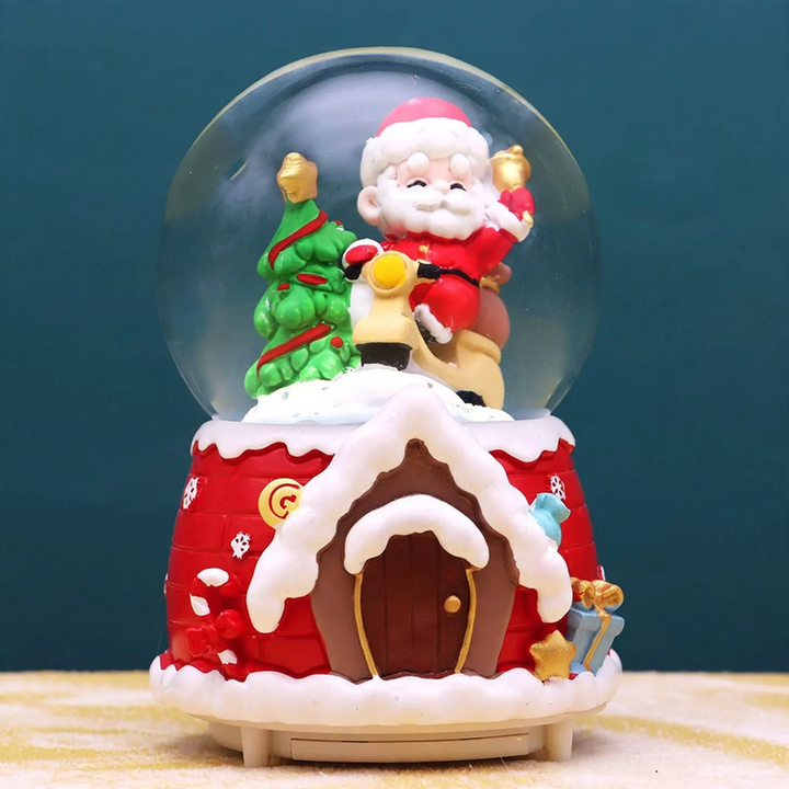 Weihnachts-Spieluhr mit Glaskugel und Schneeeffekt