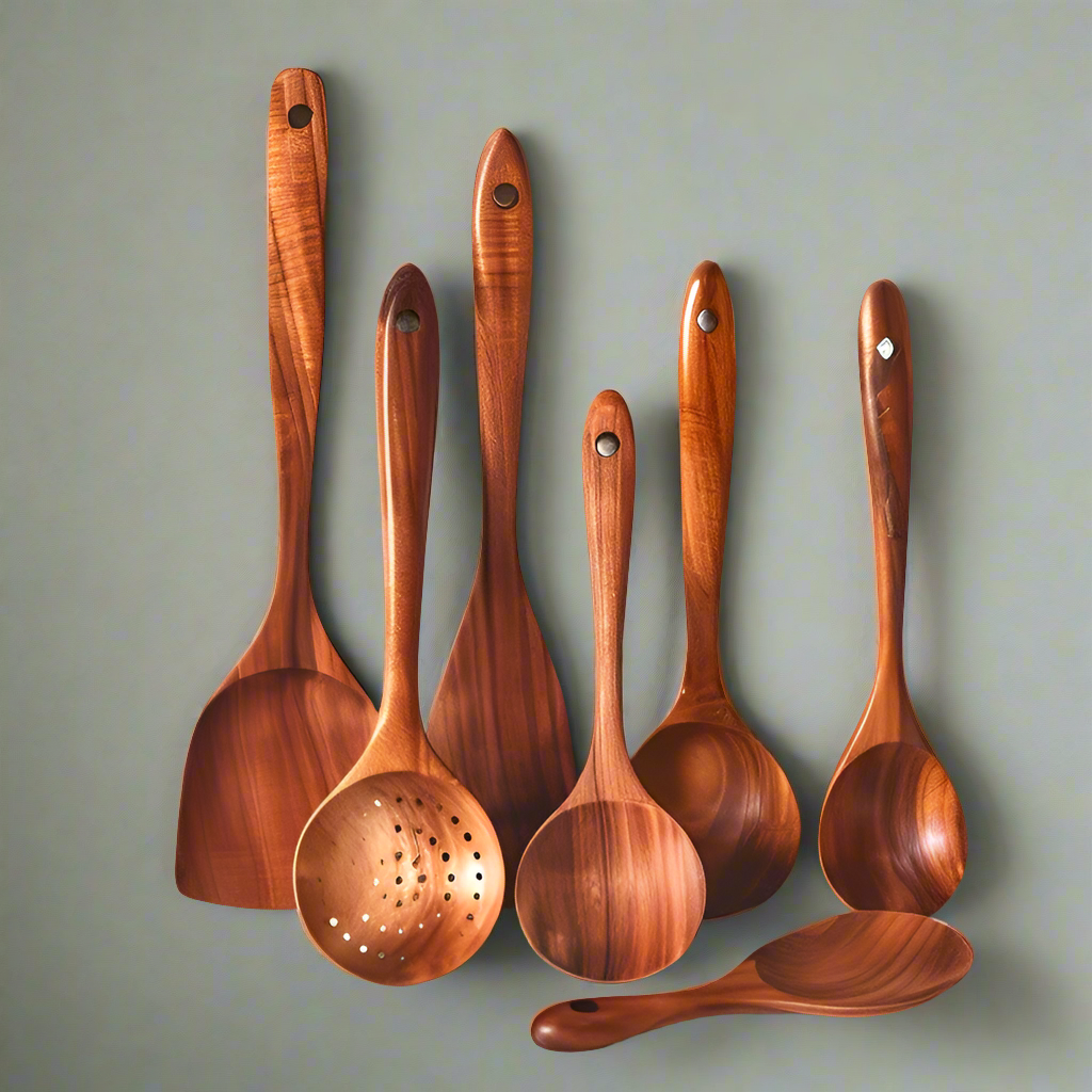 TeakChef Küchen Set – Nachhaltige Antibakterielle Küchengeräte aus Teakholz | Karnz