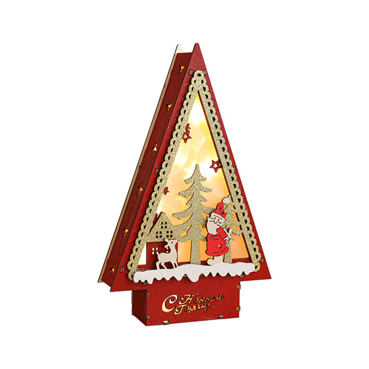 Dekoratives Holz-Weihnachtshaus und Baum-Ornament