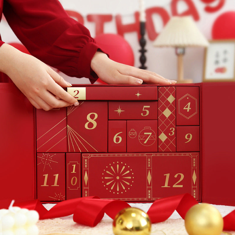 Adventskalender-Geschenkbox, 24 Fächer, mit Goldprägung