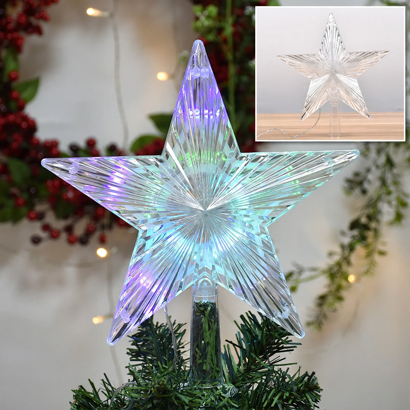 Transparenter LED-Weihnachtsbaum-Spitzenstern aus Acryl