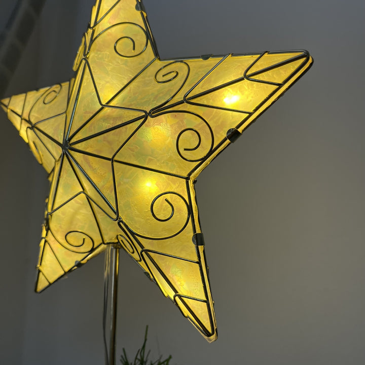 Goldene 3D-Weihnachtsbaumspitze, Stern-Design, Metall