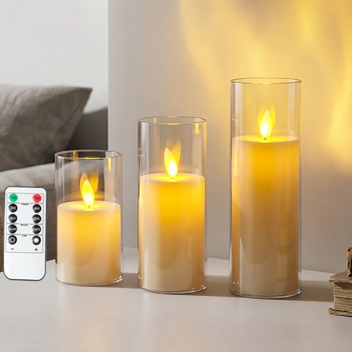LED-Echtwachs-Optik Kerzenset, 3-teilig