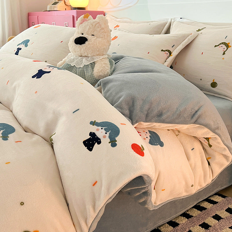 Cartoon-Milchfleece-Bettwäsche, warm und flauschig