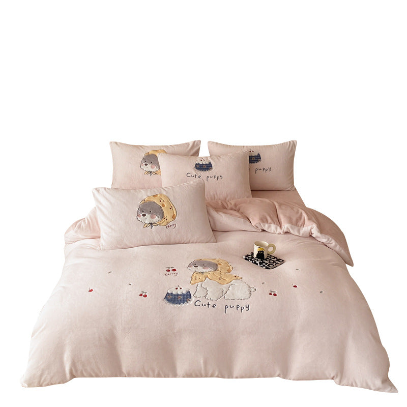 Milchfaser-Fleece Bettwäsche-Set, Cartoon-Design, warm