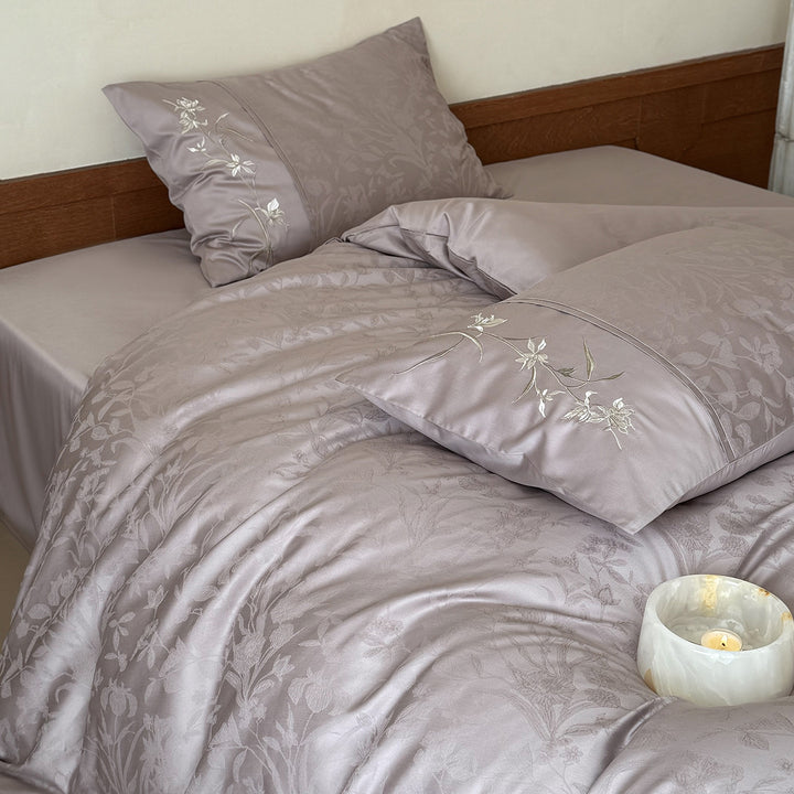 Baumwoll-Bettwäsche-Set mit Blumenstickerei