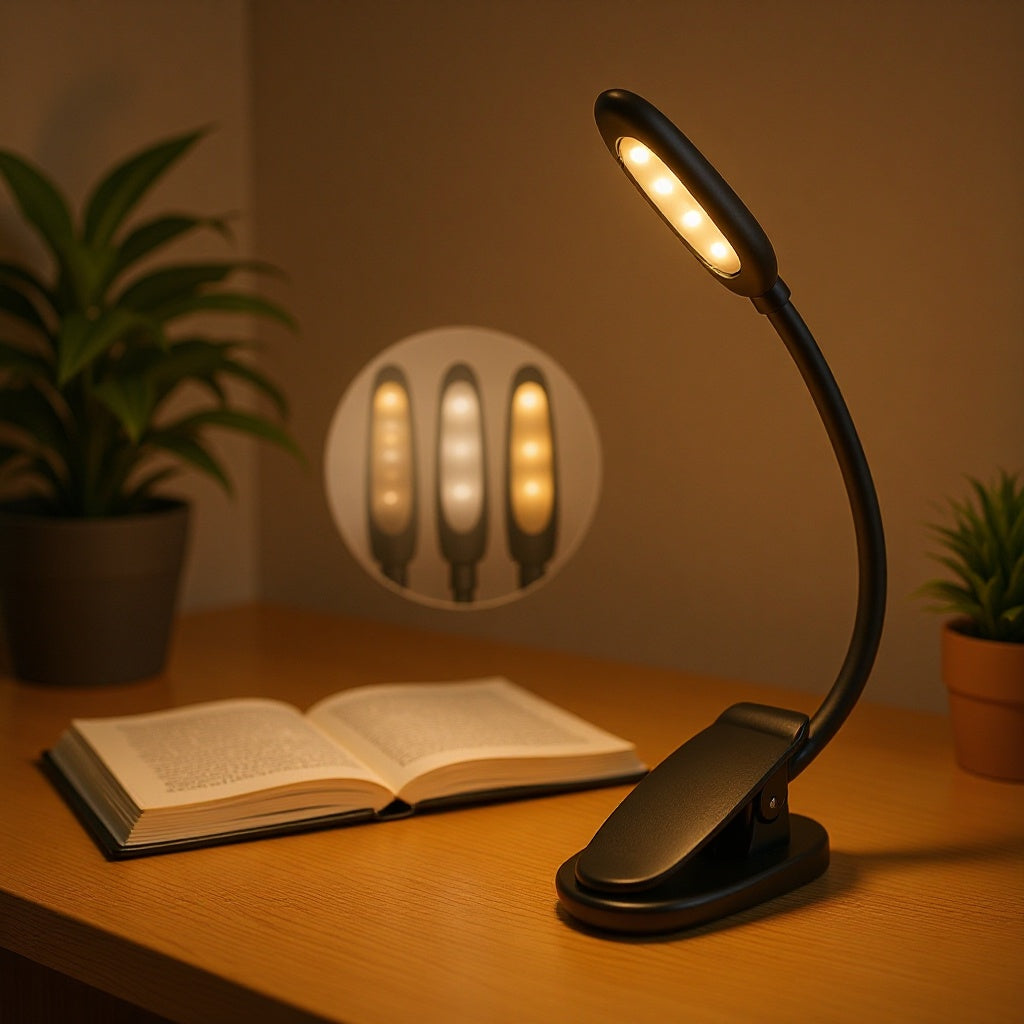 Mini-LED-Klemmlampe für Bücher, USB-aufladbar