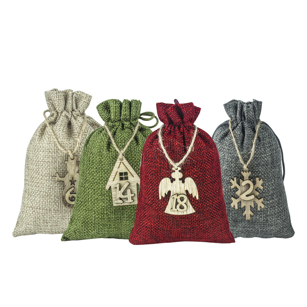 Weihnachts-Adventskalender-Säckchen aus Leinen, Set