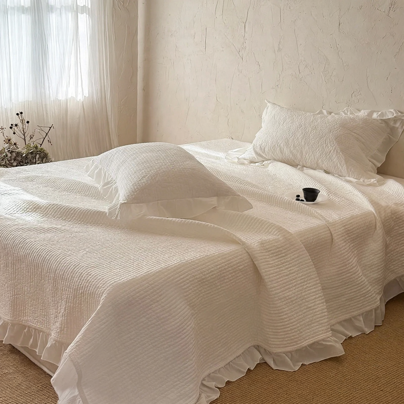 Baumwoll-Bettüberwurf, 3-teilig, Spitze, Sandwäsche
