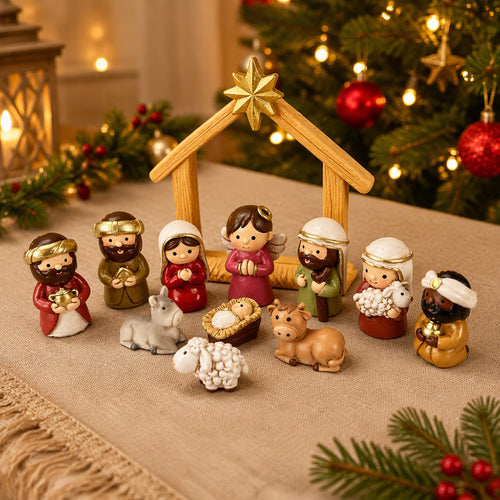 Weihnachtliche Krippenfiguren-Set, Cartoon-Stil