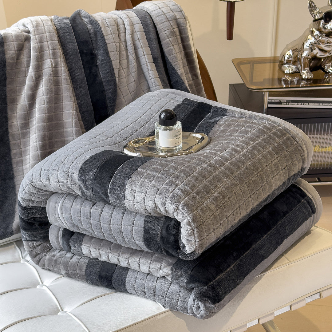Luxuriöse Milchfaser-Fleece Wohndecke, gestreift, verschiedene Größen