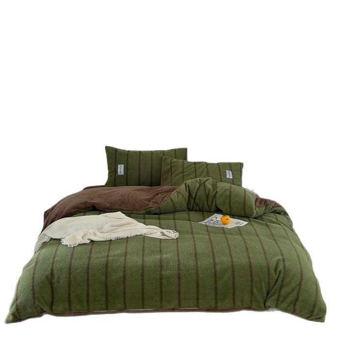 Milchfaser-Fleece Bettwäsche-Set, gestreift, verdickt