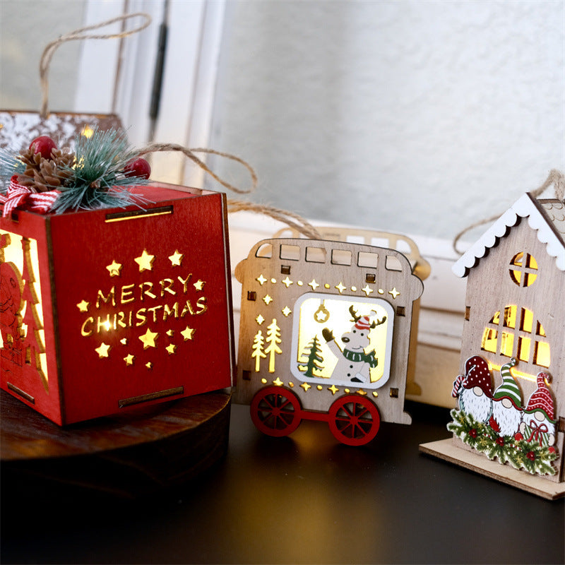 Beleuchtetes Holzhaus, Weihnachtsdekoration zum Aufhängen oder Stellen