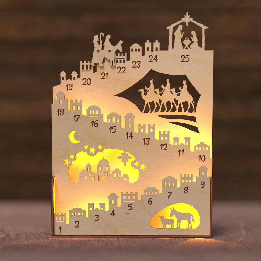 Beleuchteter Holz-Adventskalender für die Weihnachtszeit
