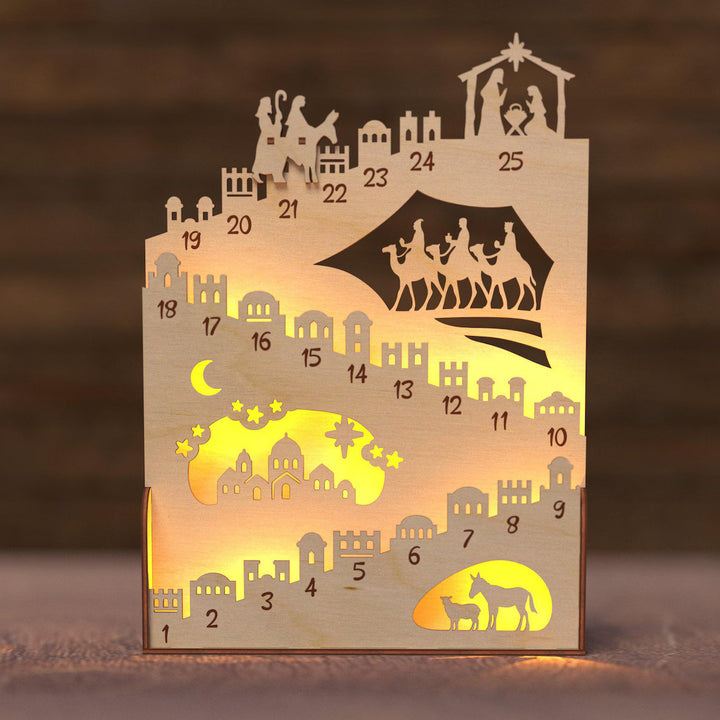 Beleuchteter Holz-Adventskalender für die Weihnachtszeit