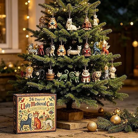 Retro-Adventskalender mit Katzen-Figuren, 24 Tage
