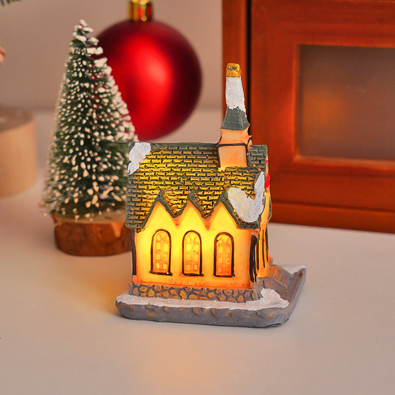 Beleuchtetes Weihnachts-Häuschen aus Kunstharz