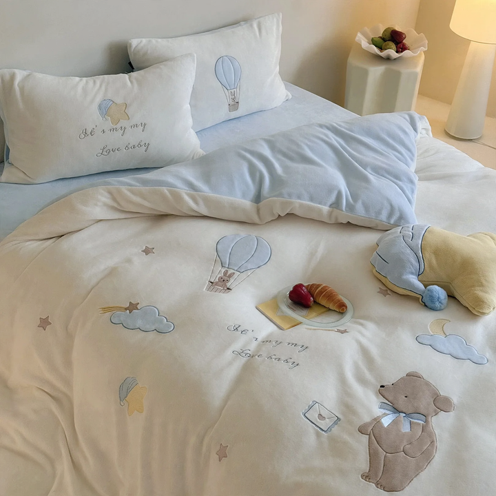 Wärmebettwäsche-Set, 4-teilig, Milchfaser, Cartoon-Design