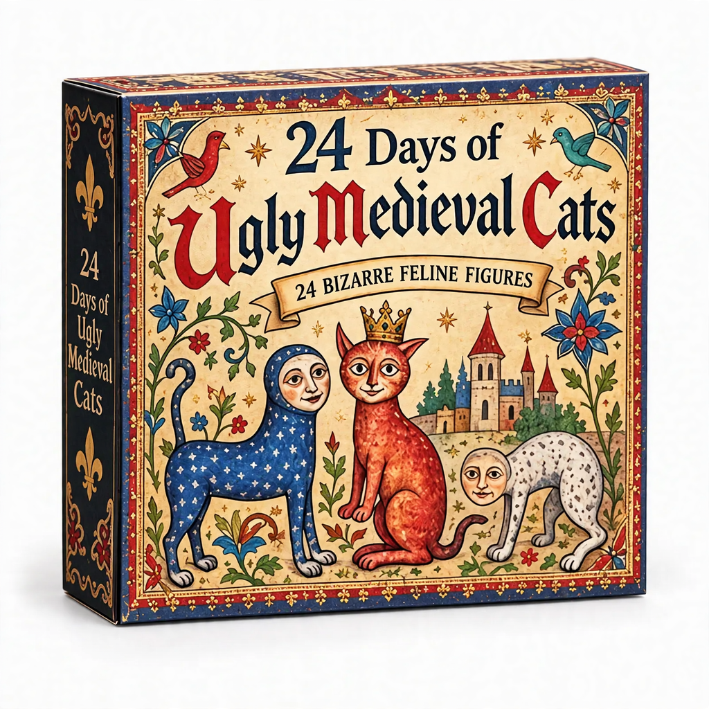 Adventskalender mit mittelalterlichen Katzen-Figuren