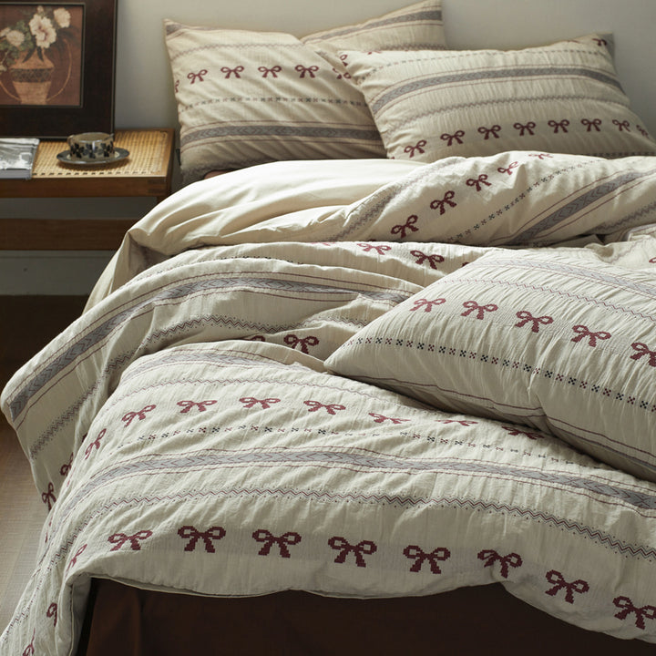 Baumwoll-Bettwäsche-Set, 4-teilig, Jacquard-Muster, Retro-Design