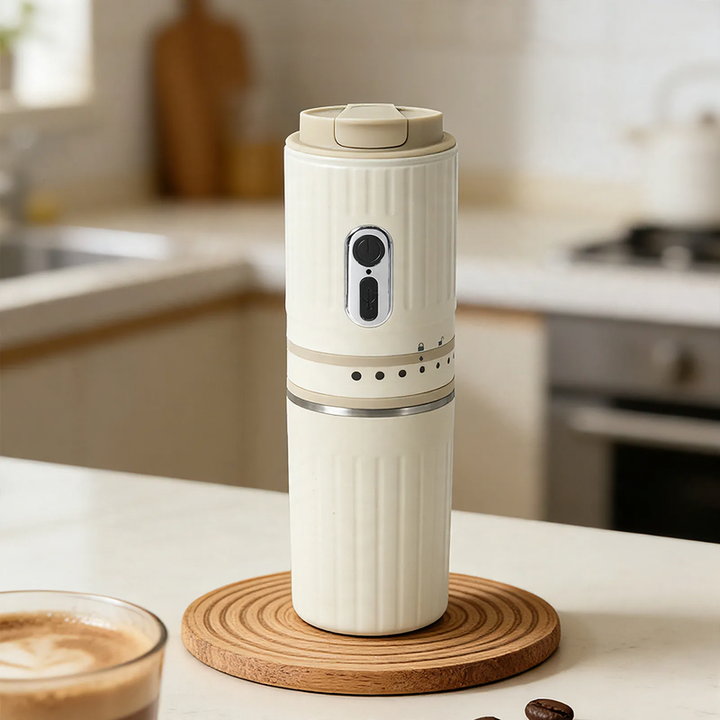 Tragbare Kaffeemühle und Brühmaschine in einem