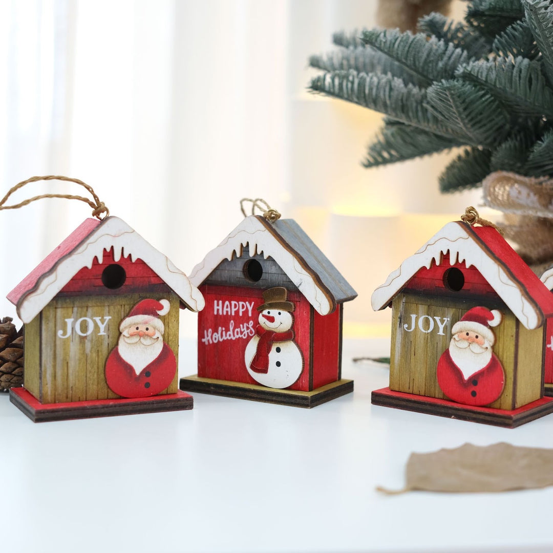 Dekorative Retro-Holzhütte mit Weihnachtsmotiv
