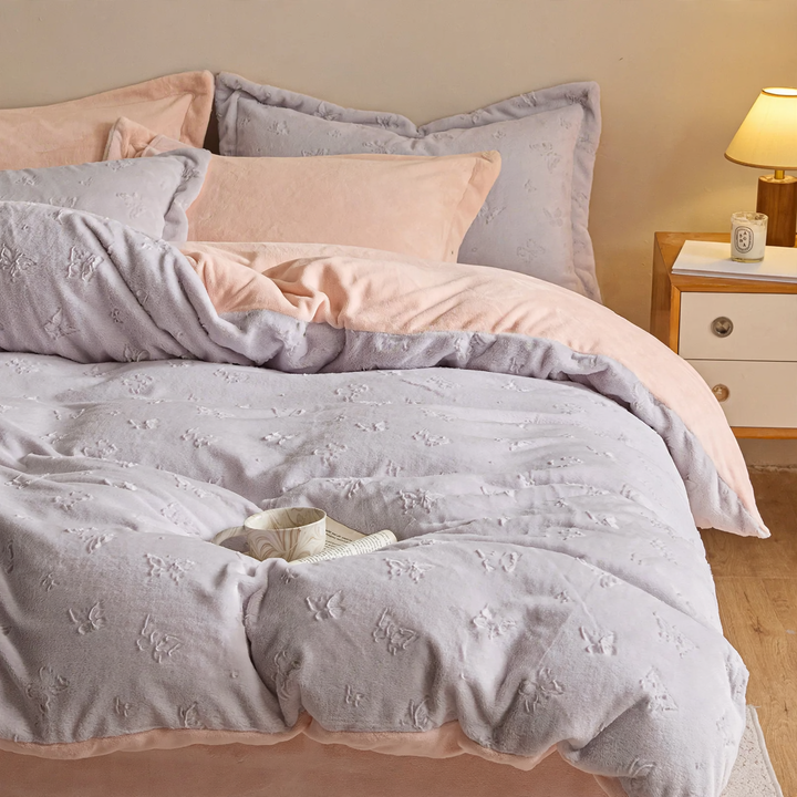 Doppelseitiges Fleece-Bettwäsche-Set, 4-teilig, Winter