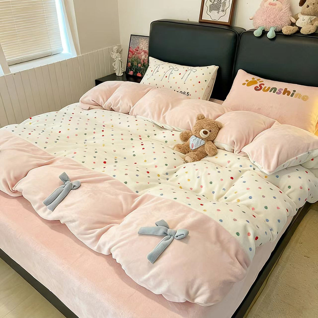 Milchfaser-Fleece Bettwäsche-Set mit Schleifen-Design