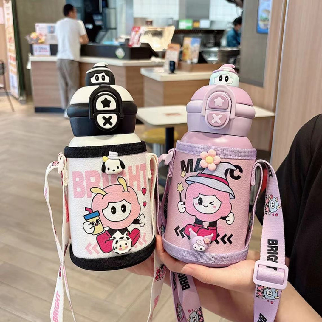 Kinderthermosflasche mit Saugnapf und Trinkhalm