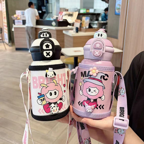 Kinderthermosflasche mit Saugnapf und Trinkhalm