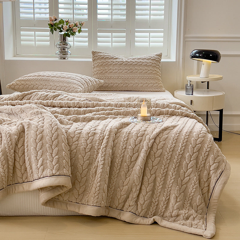 Milchfaser-Fleece Wohndecke mit Ähren-Muster, verschiedene Größen