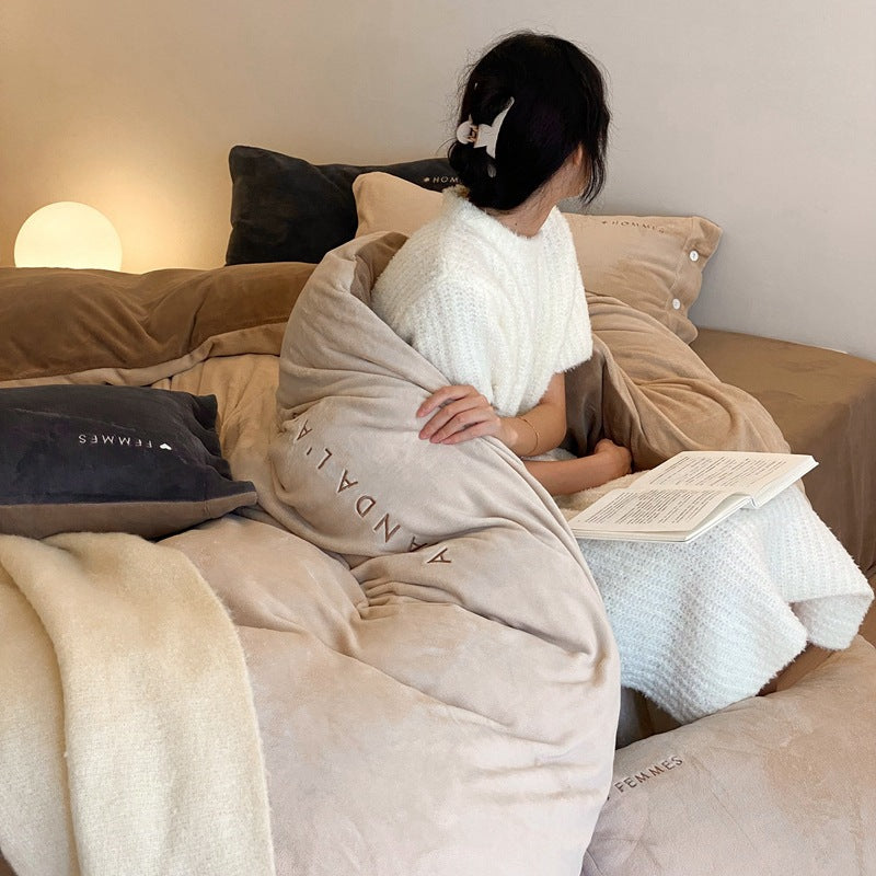 Winter-Bettwäsche-Set aus Milchfaser-Fleece, einfarbig