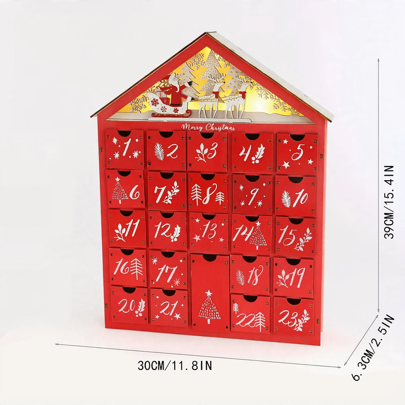 Weihnachts-Adventskalender aus Holz, 24 Fächer